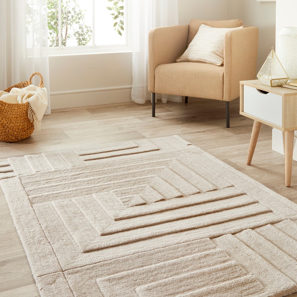 Linear Geometric Wool Rugs in Pumice Stone Grey